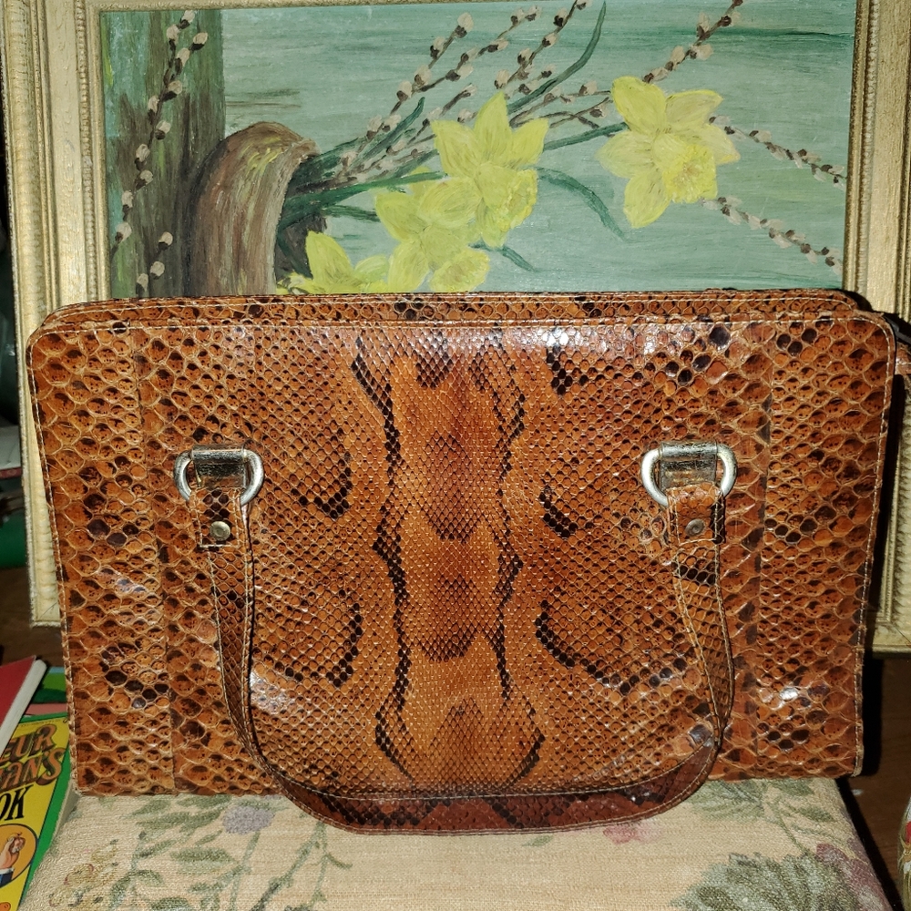 Pre-owned Vintage Brown Snakeskin Handbag Purse